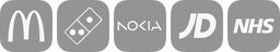 A combined list of Blink's whitelabeled apps showcasing logos of McDonald's, Domino's, Nokia, JD Group, and NHS.